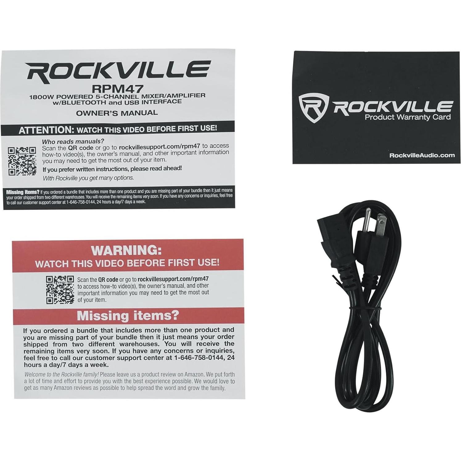 Amplificador Mezclador Rockville RPM47 1800W 5 Canales Bluetooth
