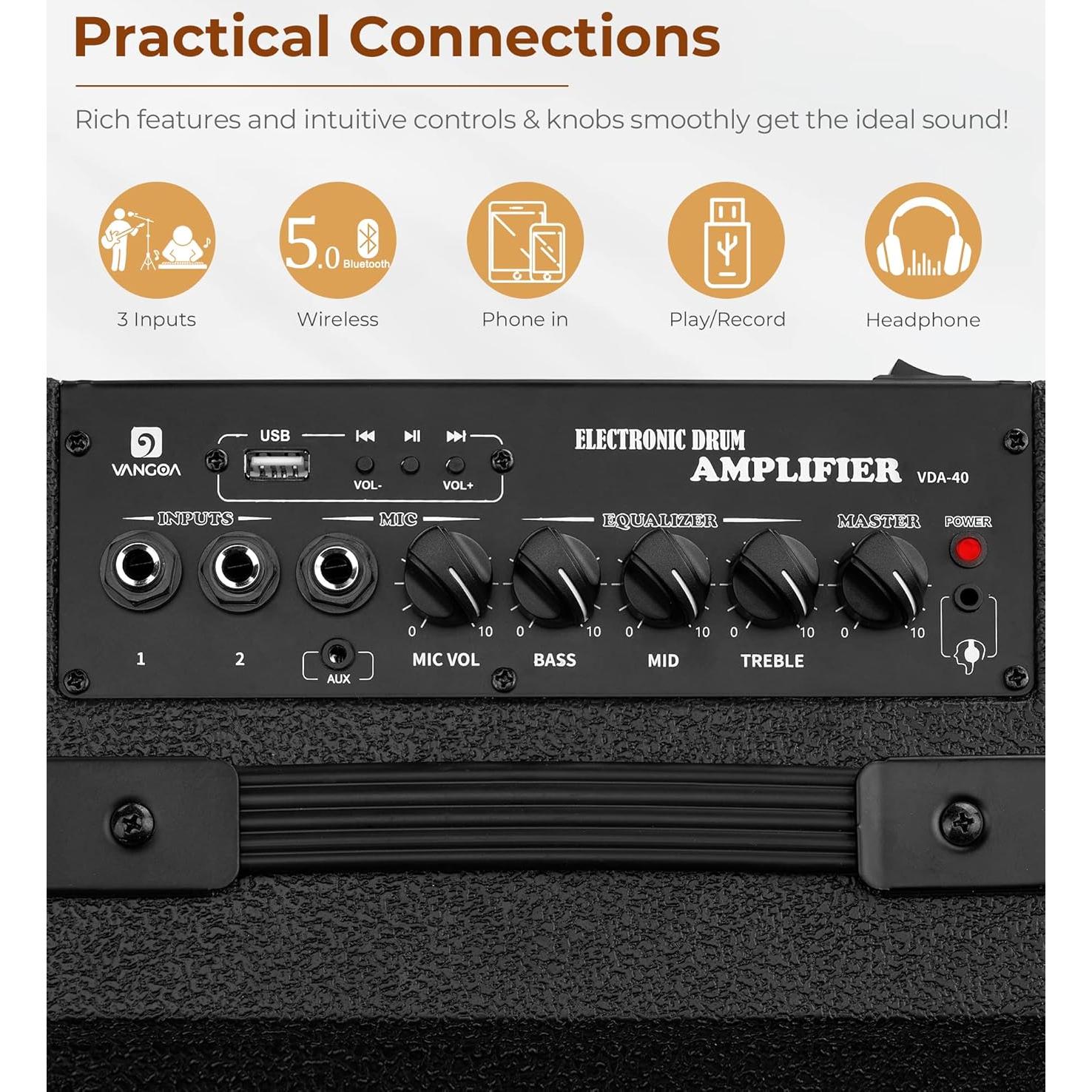 Amplificador de Batería Eléctrica Vangoa 40W 3 Entradas EQ