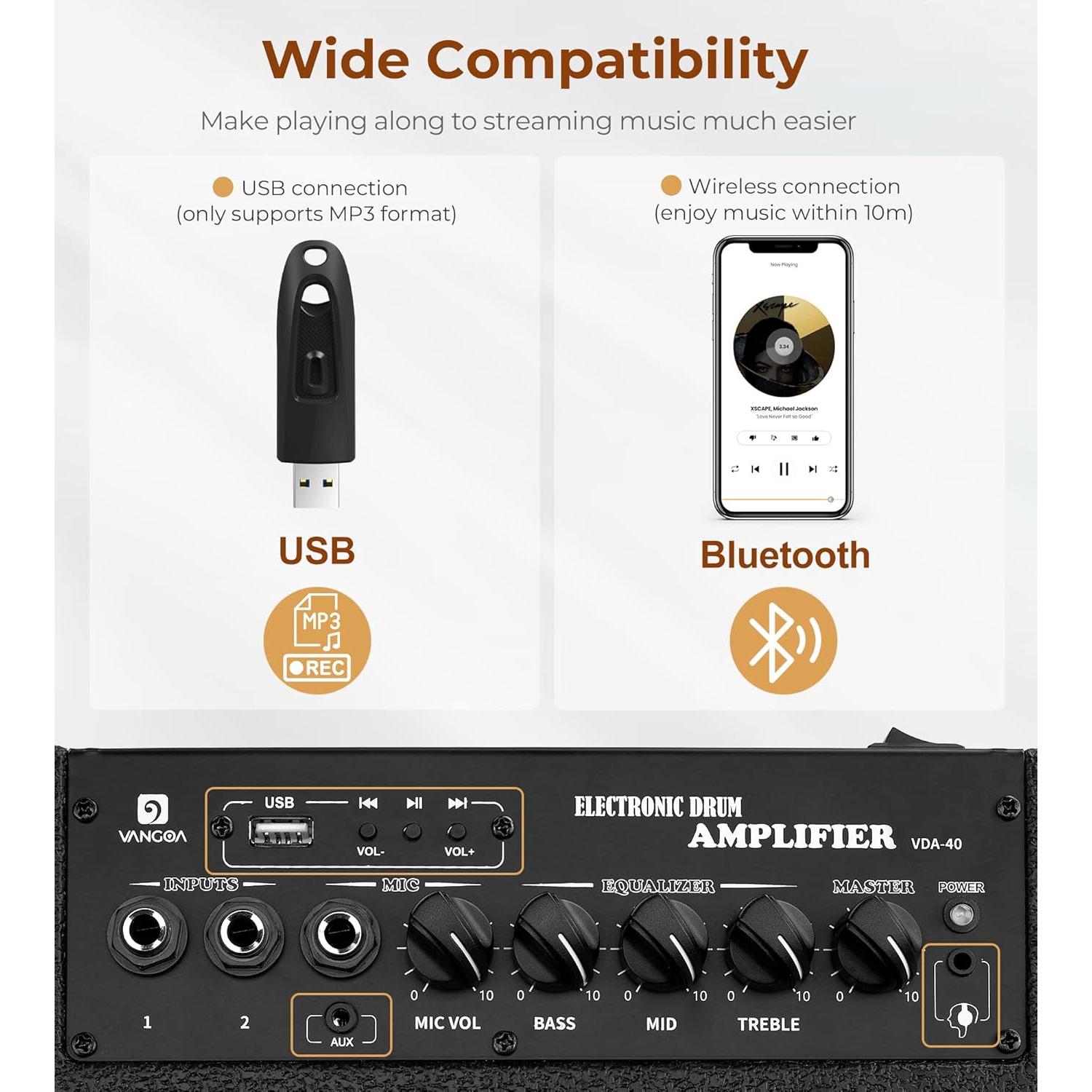 Amplificador de Batería Eléctrica Vangoa 40W 3 Entradas EQ