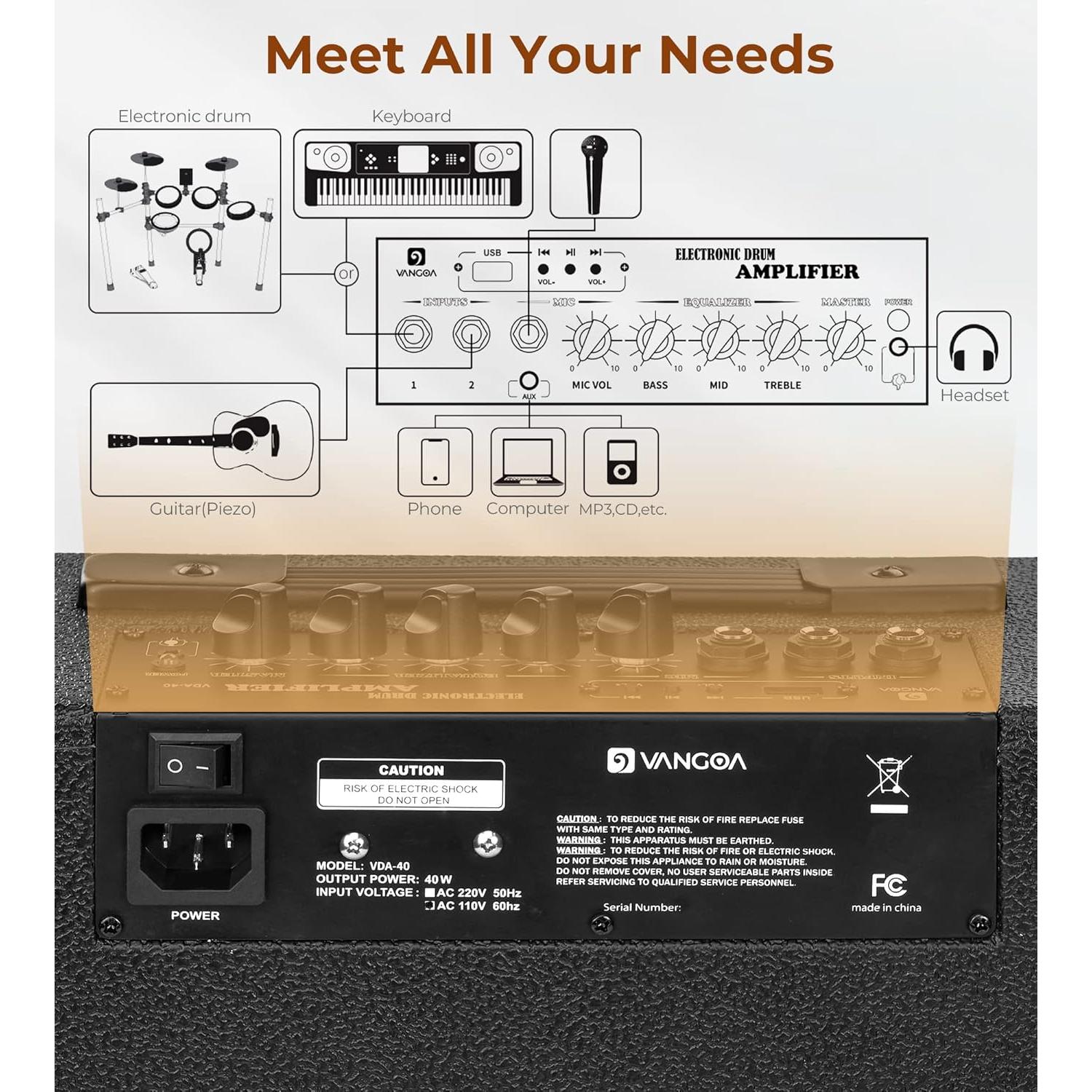 Amplificador de Batería Eléctrica Vangoa 40W 3 Entradas EQ