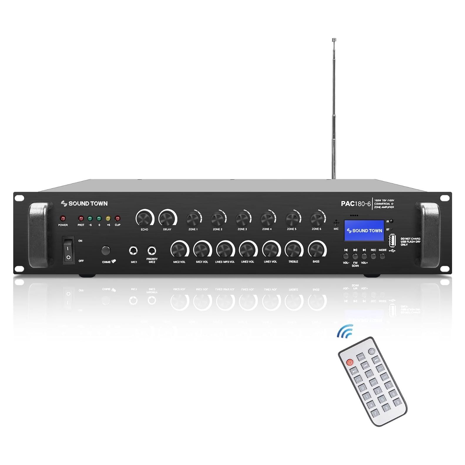 Amplificador de Potencia 180W Sound Town PAC180-6 6 Zonas Bluetooth