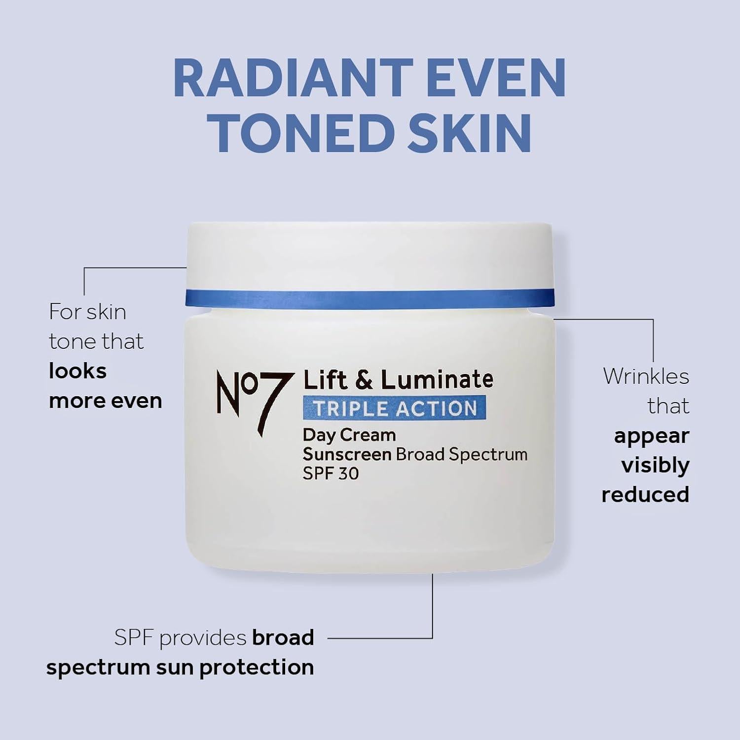 No7 Lift & Luminate Triple Action Skincare Set - Broad Spectrum Anti Aging Day Cream SPF 30 + Vitamin C Wrinkle Serum + Collagen Peptide Brightening Night Cream (3 Piece Kit)