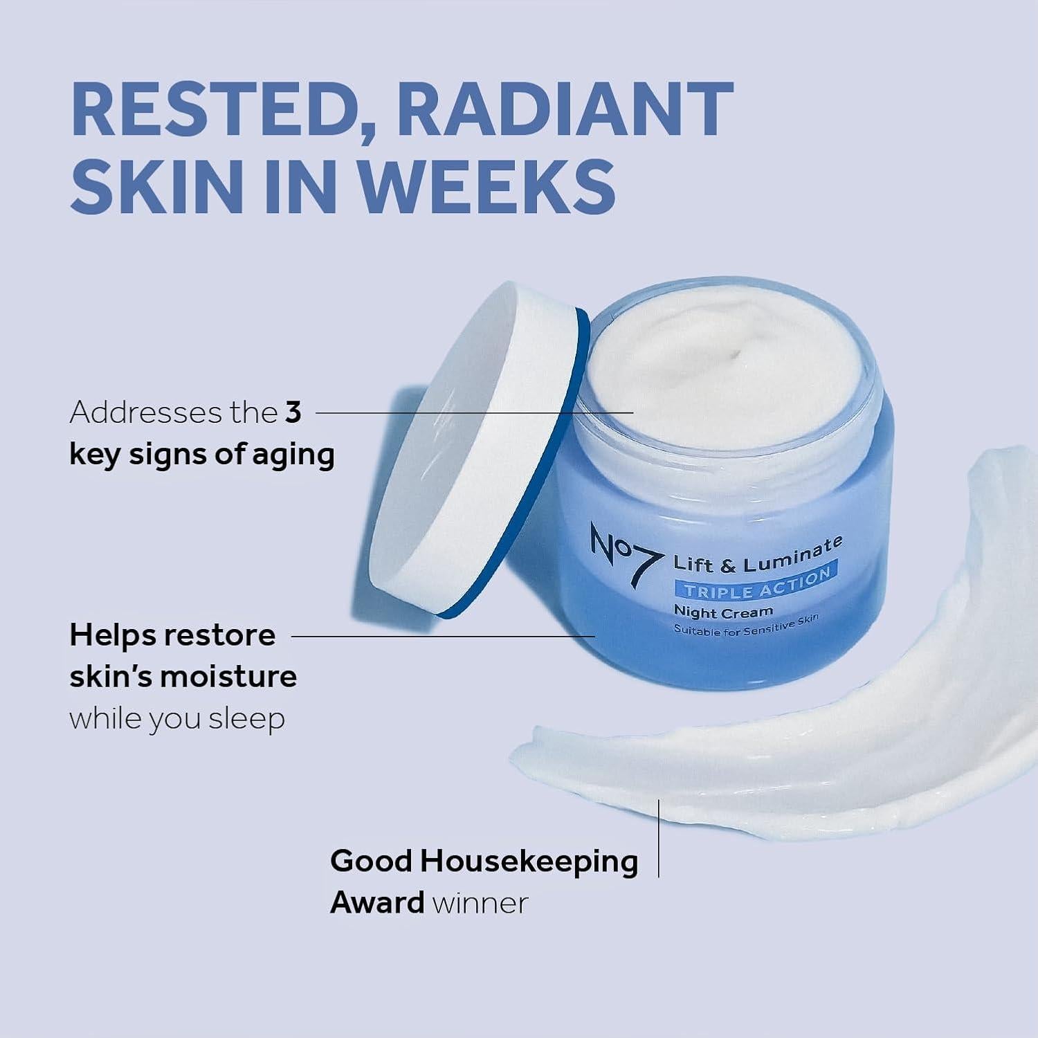 No7 Lift & Luminate Triple Action Skincare Set - Broad Spectrum Anti Aging Day Cream SPF 30 + Vitamin C Wrinkle Serum + Collagen Peptide Brightening Night Cream (3 Piece Kit)