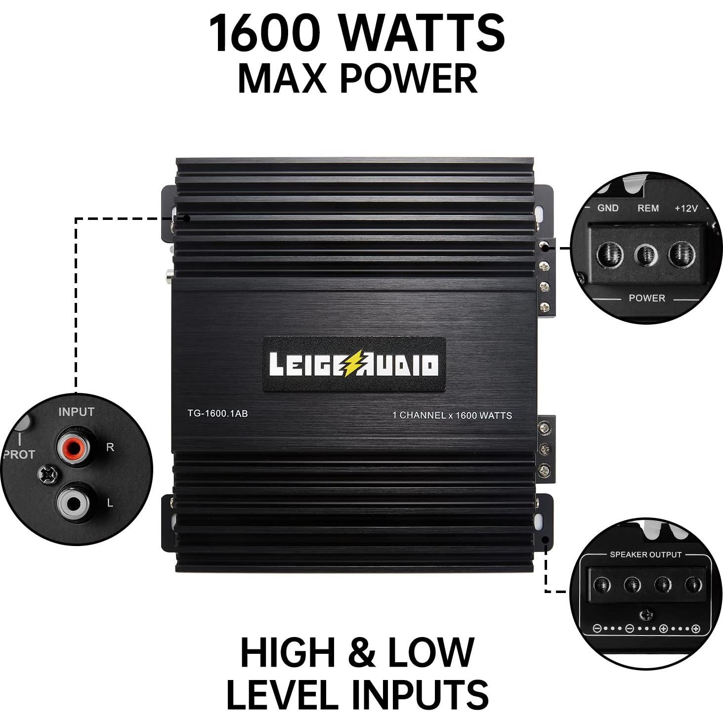 Amplificador MonoBlock LEIGESAUDIO 1600W Clase A/B con Control Remoto