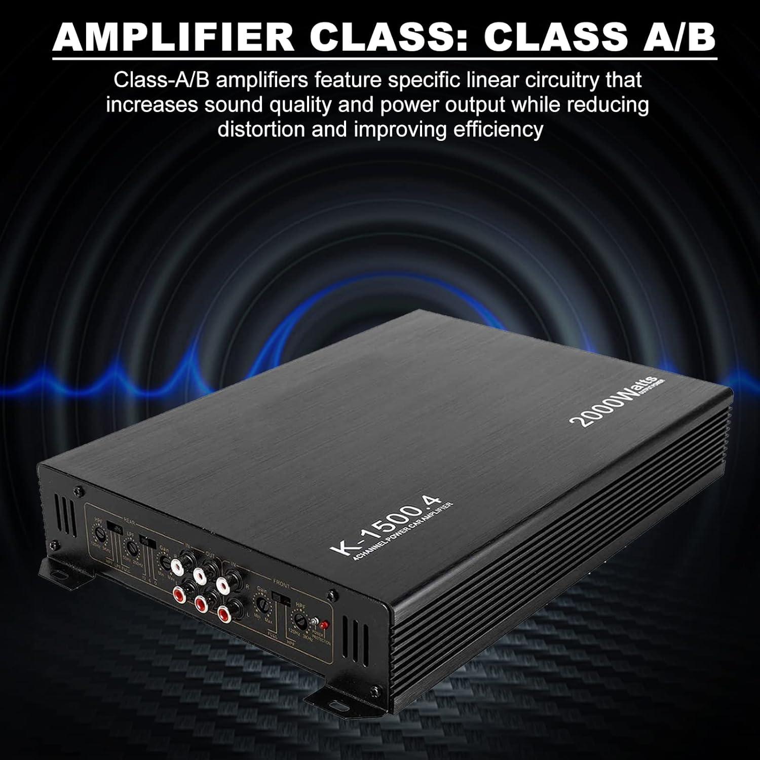 Amplificador de 4 Canales YaeCCC 2000W para Coche K-1500.4