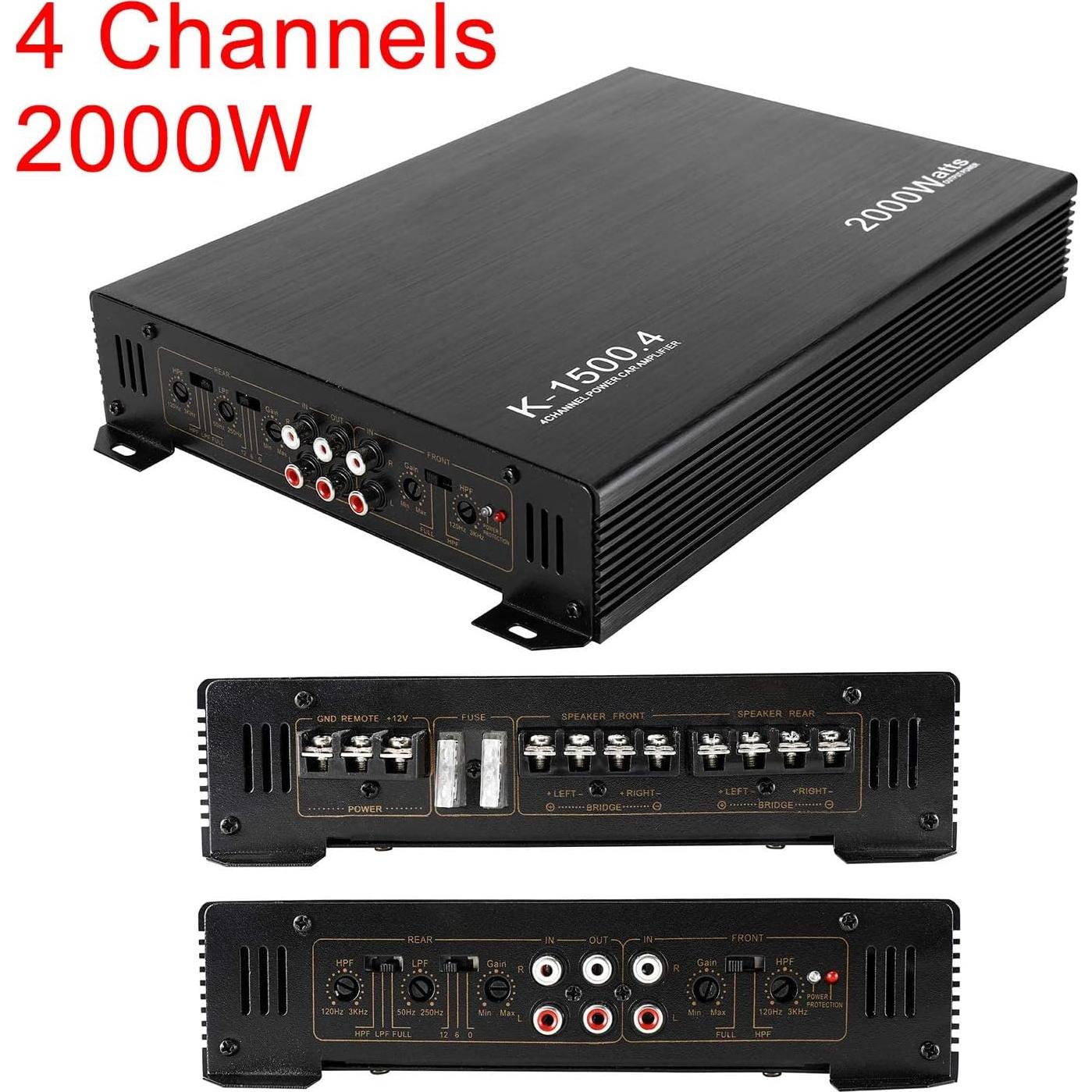 Amplificador de 4 Canales YaeCCC 2000W para Coche K-1500.4