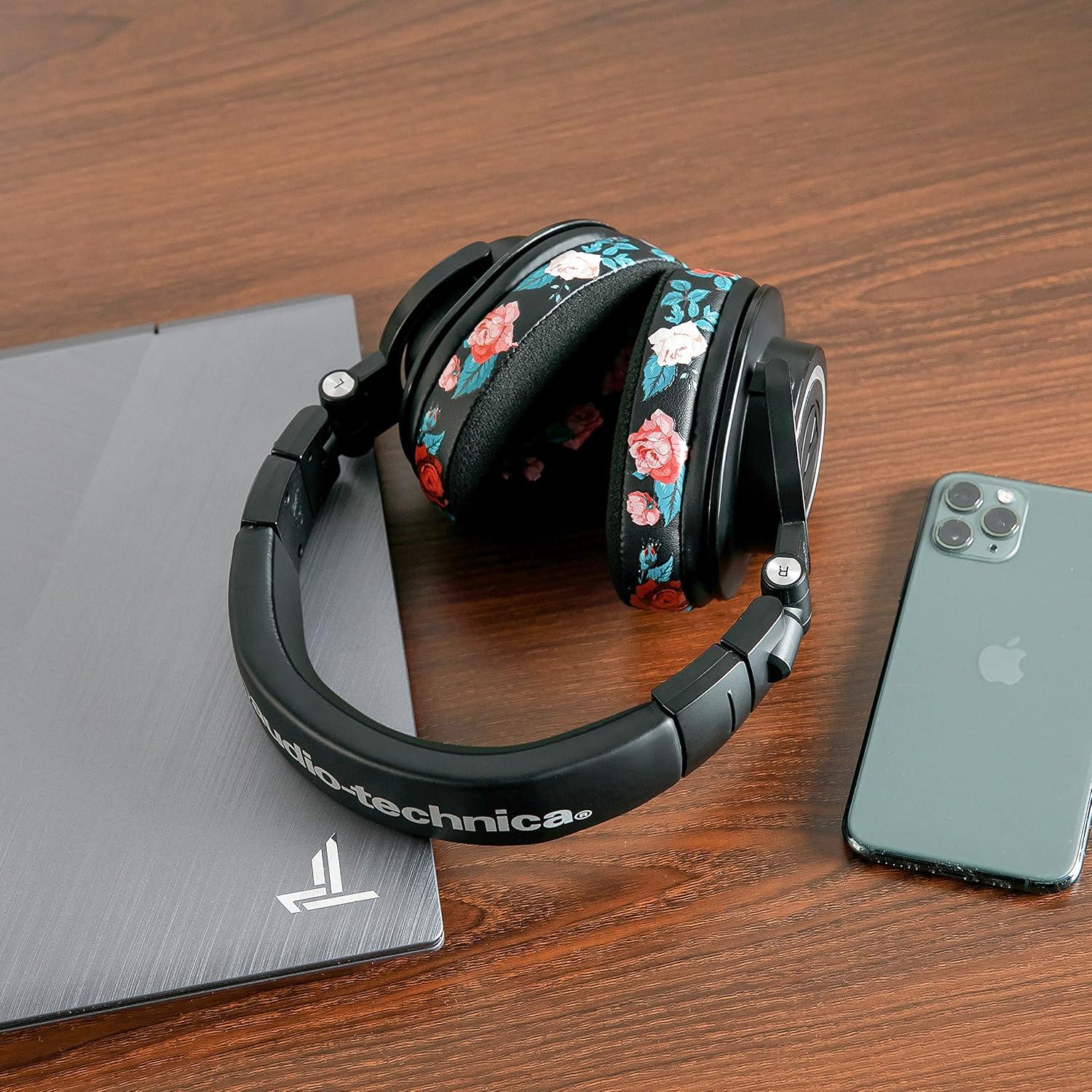 Almohadillas de Reemplazo WC para Auriculares ATH M50X - Floral Negro