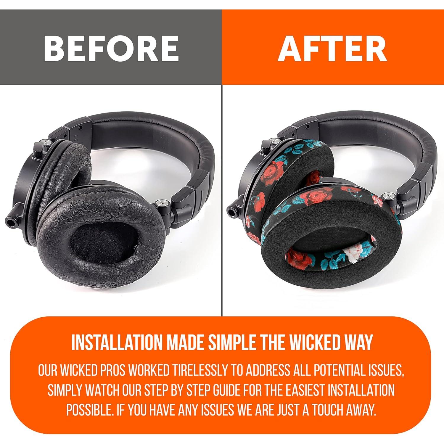 Almohadillas de Reemplazo WC para Auriculares ATH M50X - Floral Negro