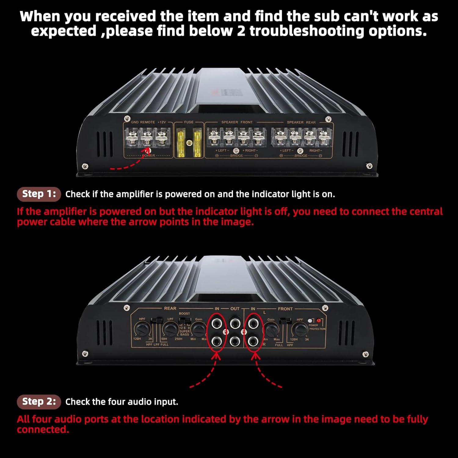 Amplificador de coche Yae 3200W 12V 4 canales para subwoofer