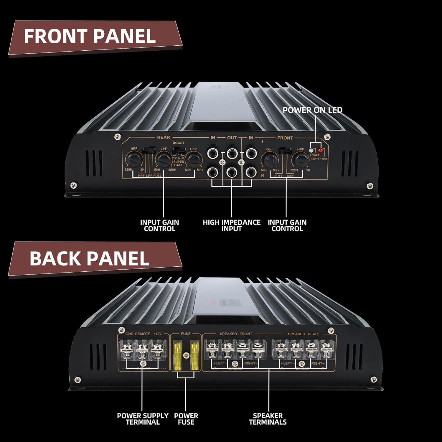Amplificador de coche Yae 3200W 12V 4 canales para subwoofer
