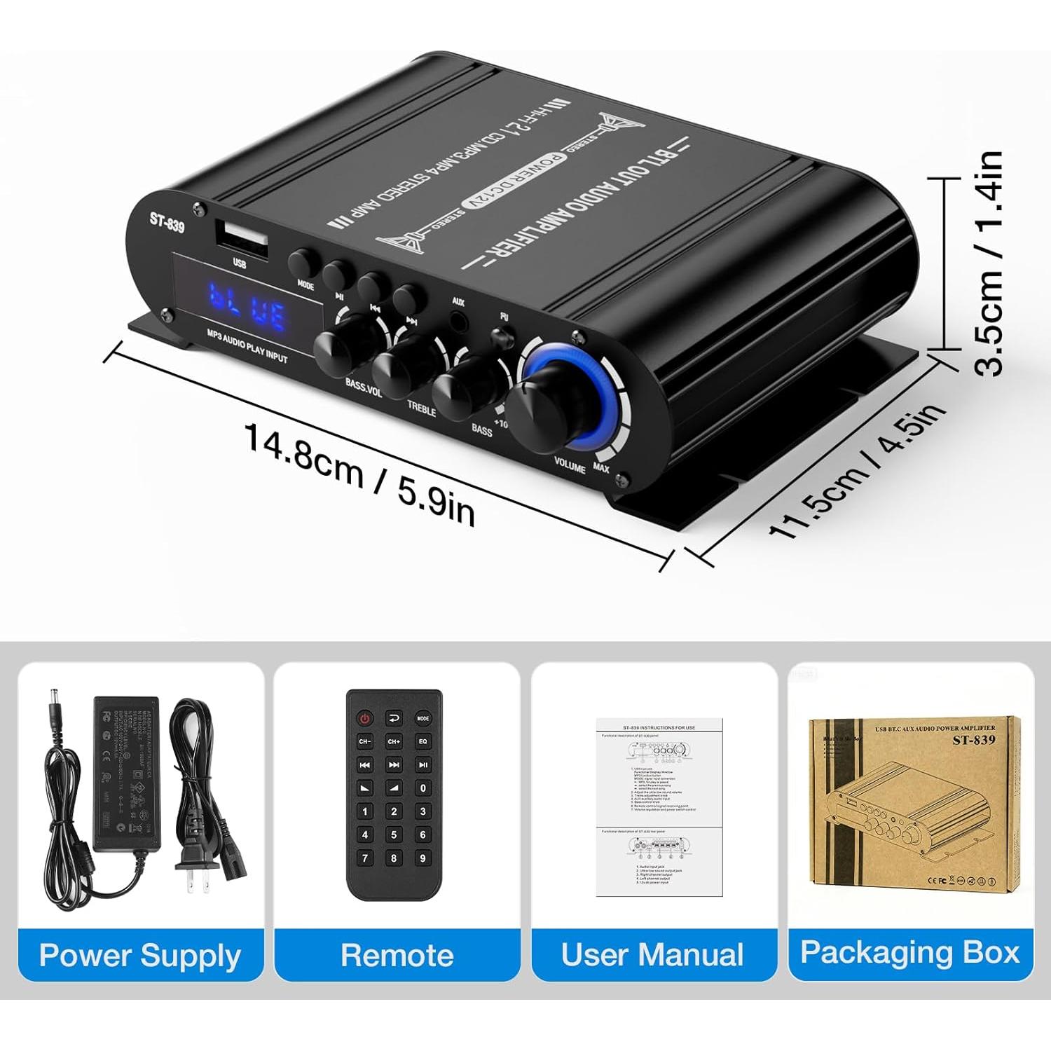 Amplificador Estéreo Bluetooth Facmogu ST-839 2.1CH 25W x 2 + 40W