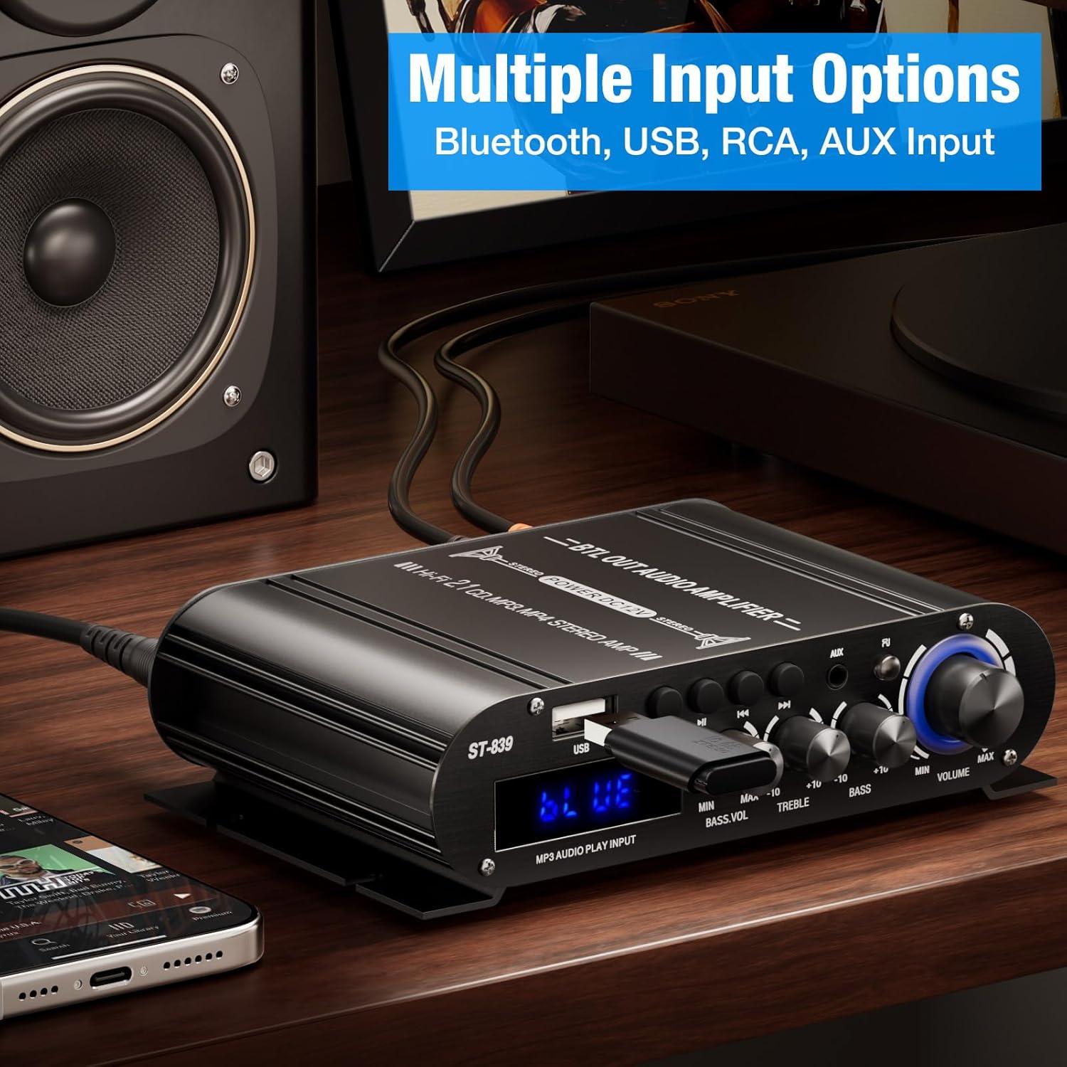 Amplificador Estéreo Bluetooth Facmogu ST-839 2.1CH 25W x 2 + 40W