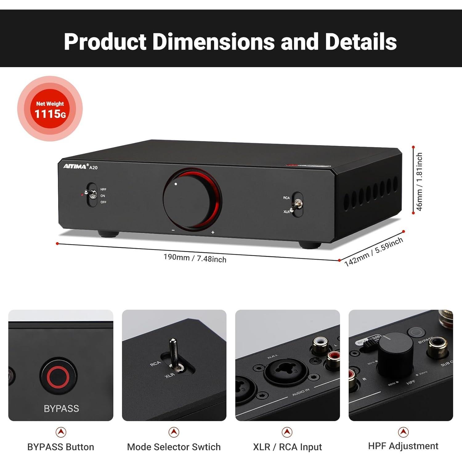 Amplificador AIYIMA A20 2.1 HiFi 300W con Filtro Pasa Alto