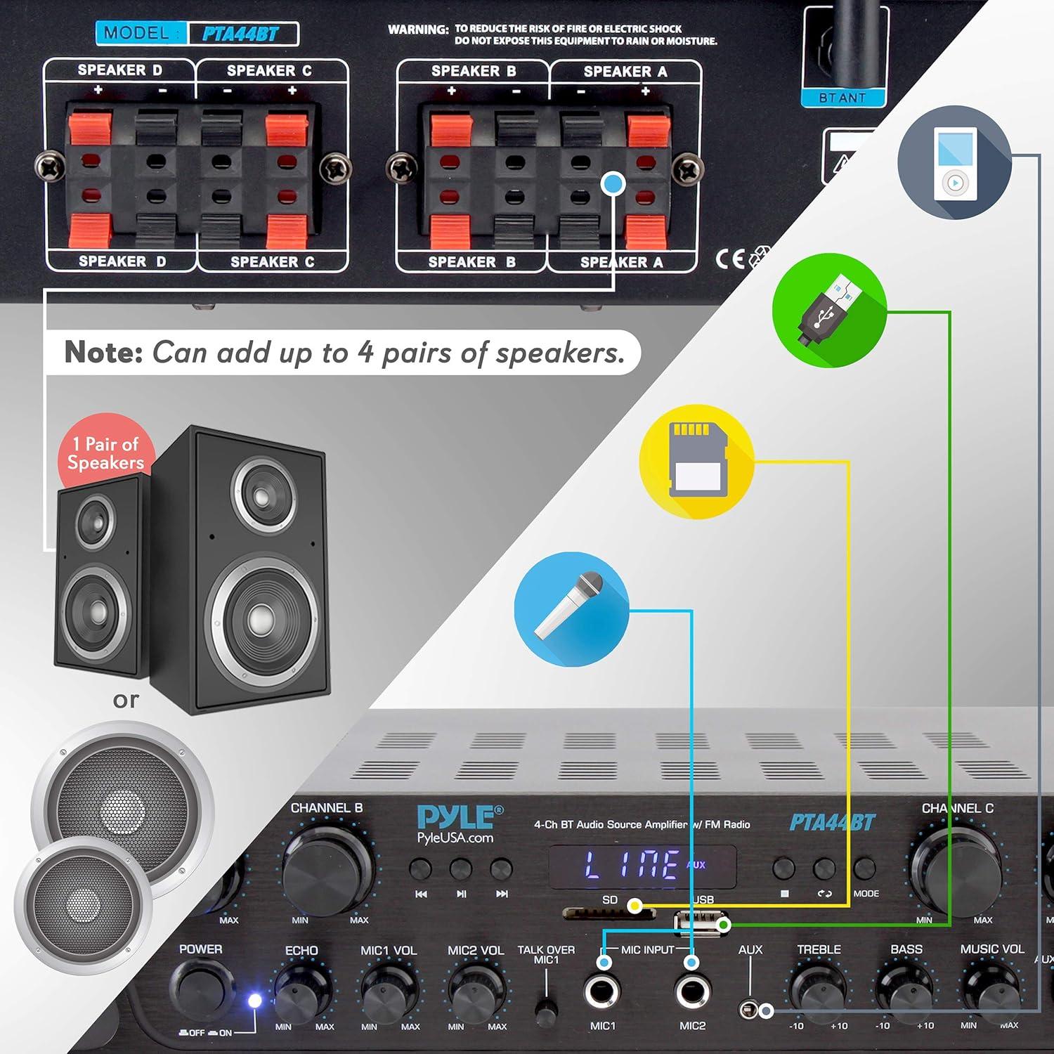 Amplificador Karaoke Bluetooth Pyle PTA44BT.5 500W 4 Canales