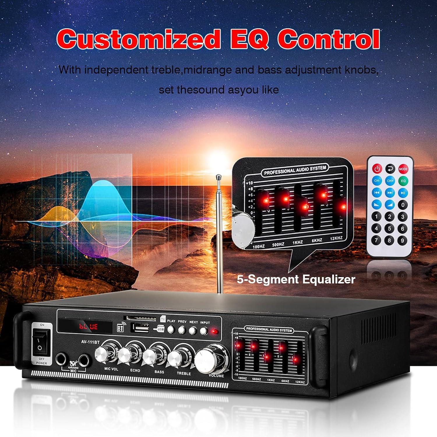 Amplificador de hogar Facmogu AV-111BT 60W RMS Ecualizador 5 Bandas