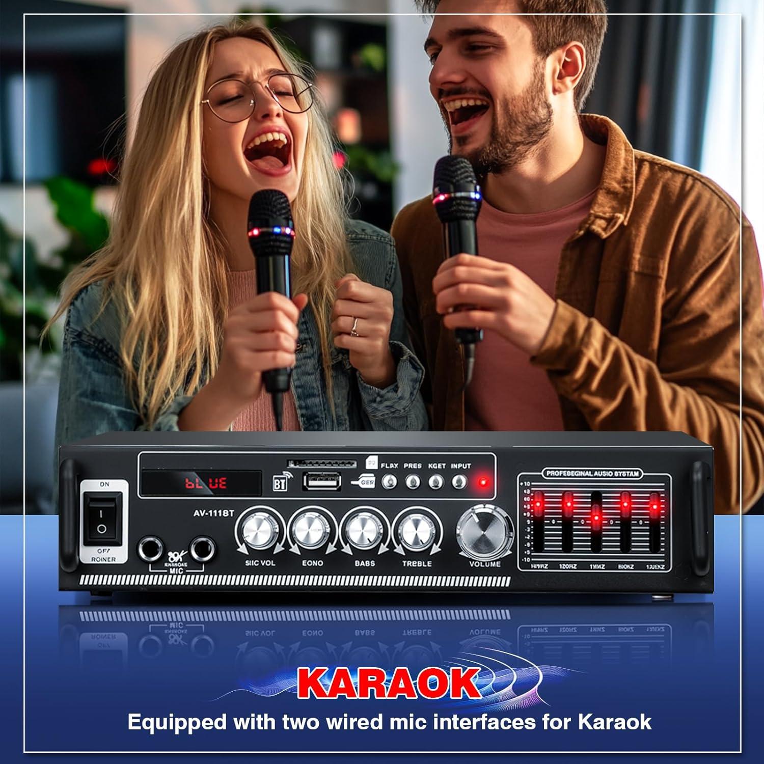 Amplificador de hogar Facmogu AV-111BT 60W RMS Ecualizador 5 Bandas