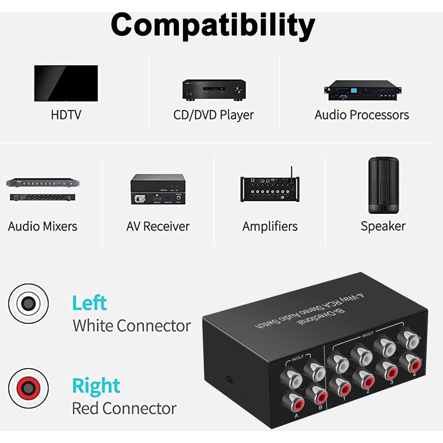 Interruptor RCA Bi-Direccional Y.D.F 4 en 2 Salidas Estéreo