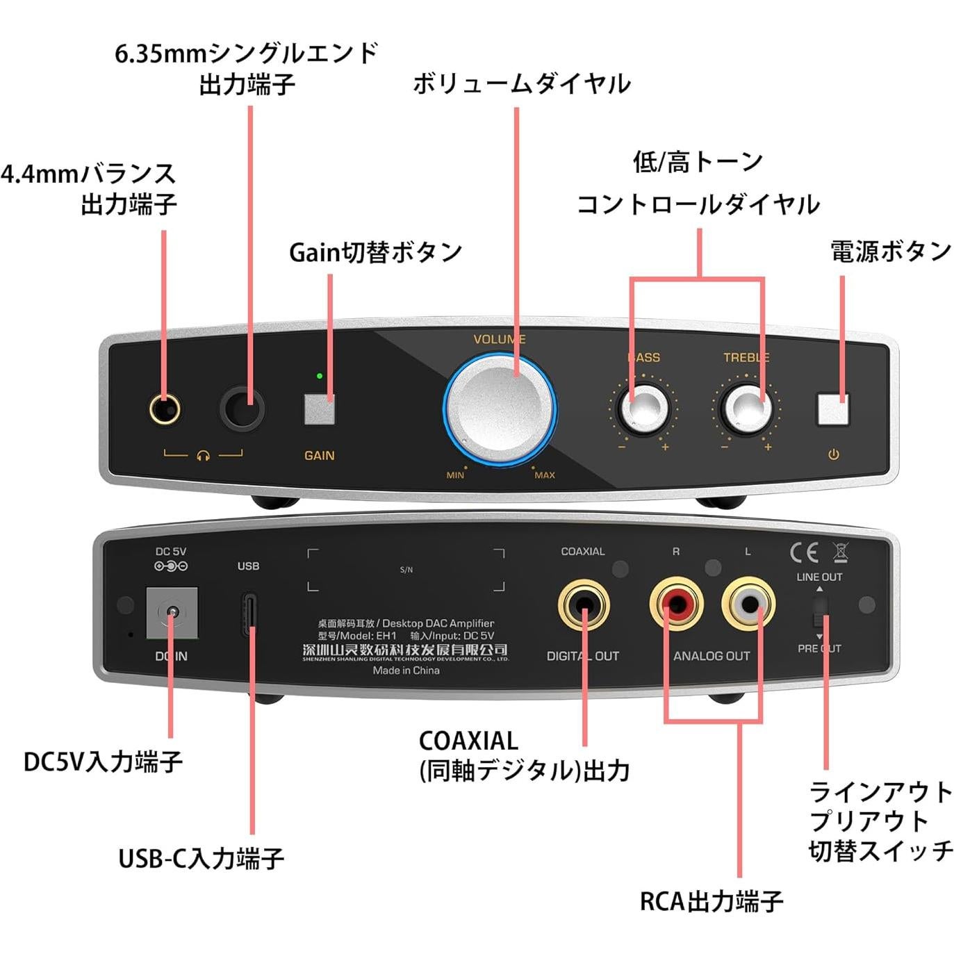 DAC de escritorio Shanling EH1 Amplificador Auriculares Negro