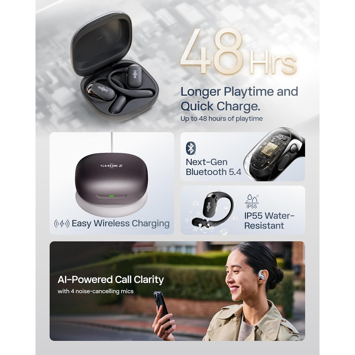 Auriculares In-Ear Abiertos SHOKZ OpenFit 2+ Negro, Dolby Audio