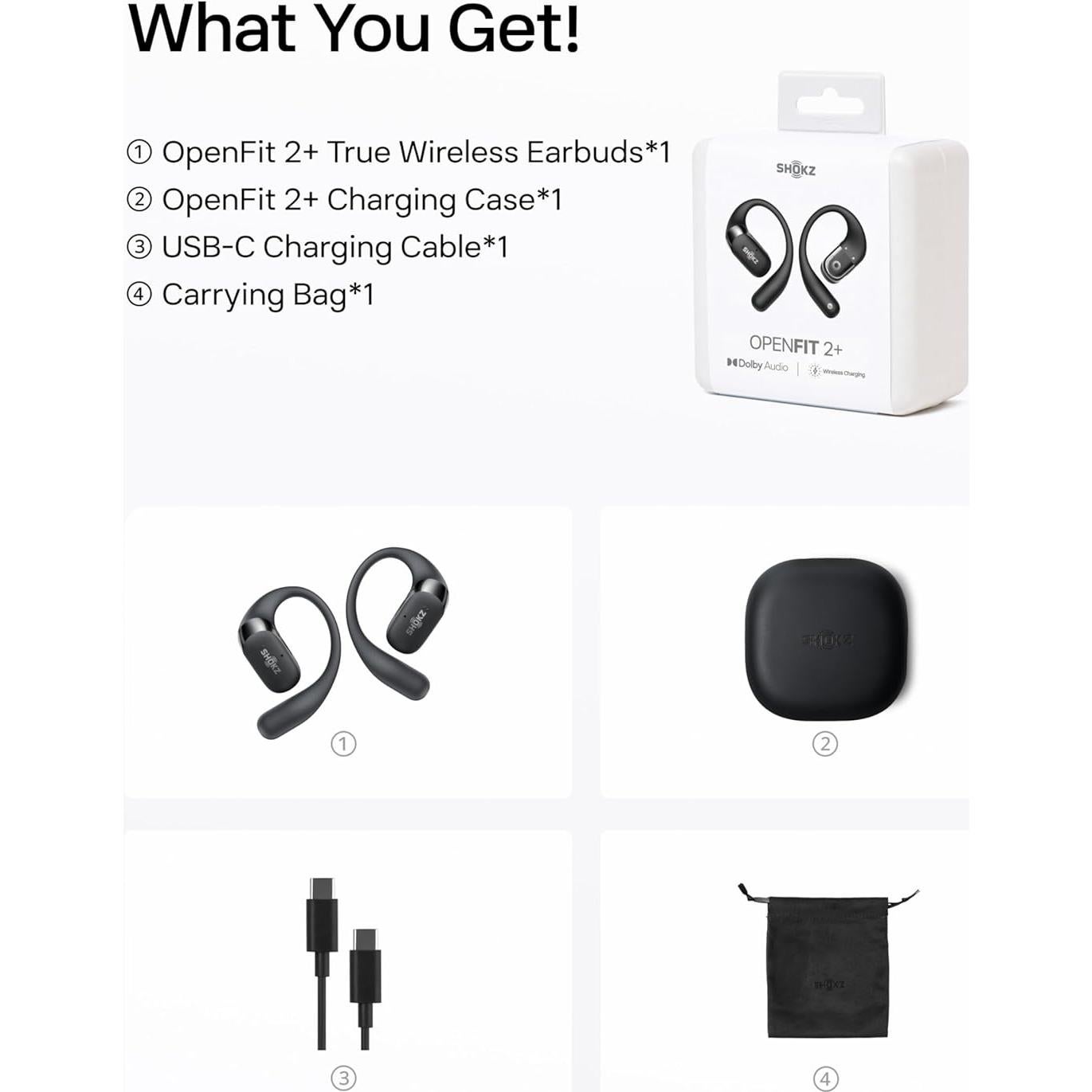 Auriculares In-Ear Abiertos SHOKZ OpenFit 2+ Negro, Dolby Audio