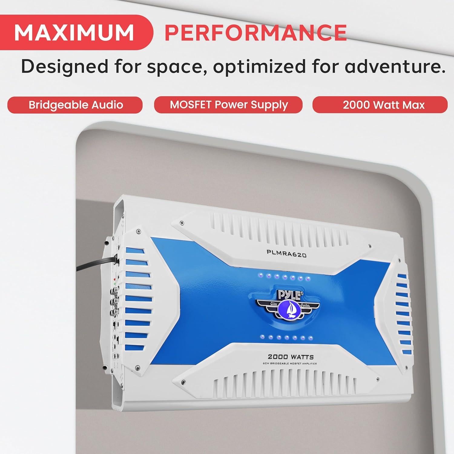 Amplificador Marino Pyle PLMRA620 6 Canales 2000W Impermeable