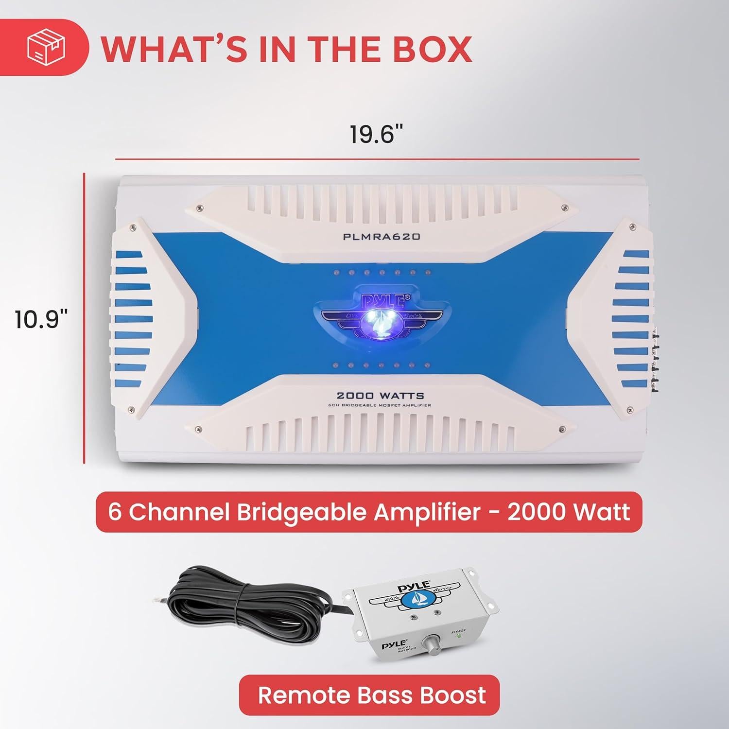 Amplificador Marino Pyle PLMRA620 6 Canales 2000W Impermeable