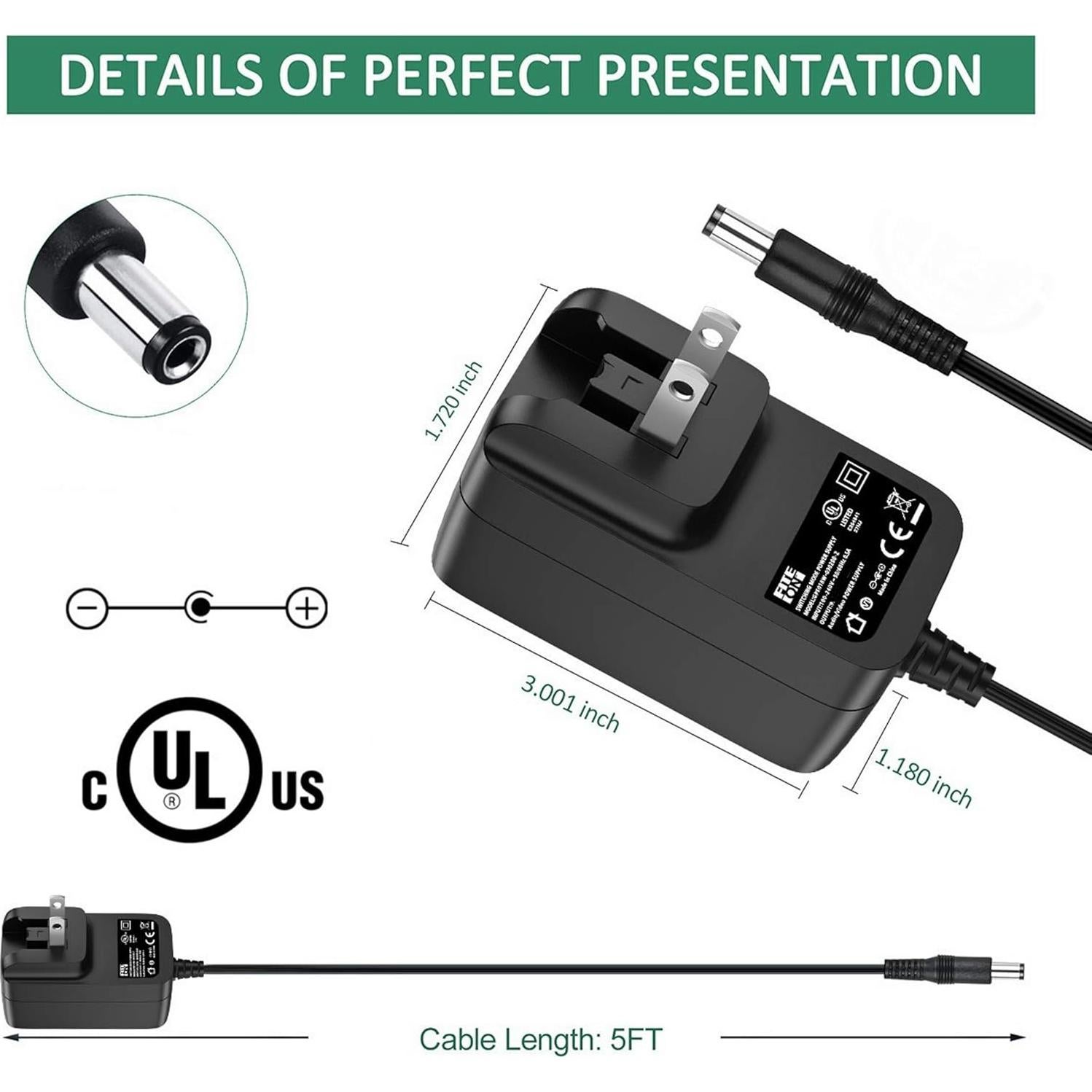 Adaptador de CA FITE ON para Tocadiscos Audio-Technica AT-LP60XBT