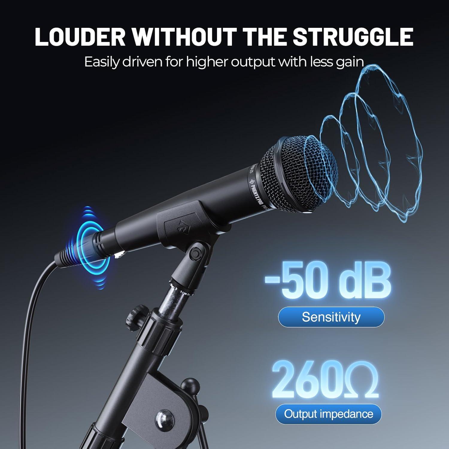 Micrófono Dinámico Phenyx Pro PM-25 con Cable XLR 5m