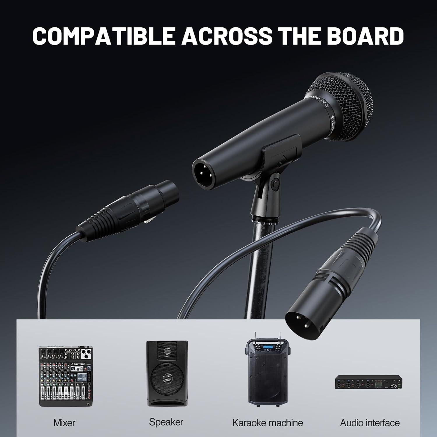 Micrófono Dinámico Phenyx Pro PM-25 con Cable XLR 5m