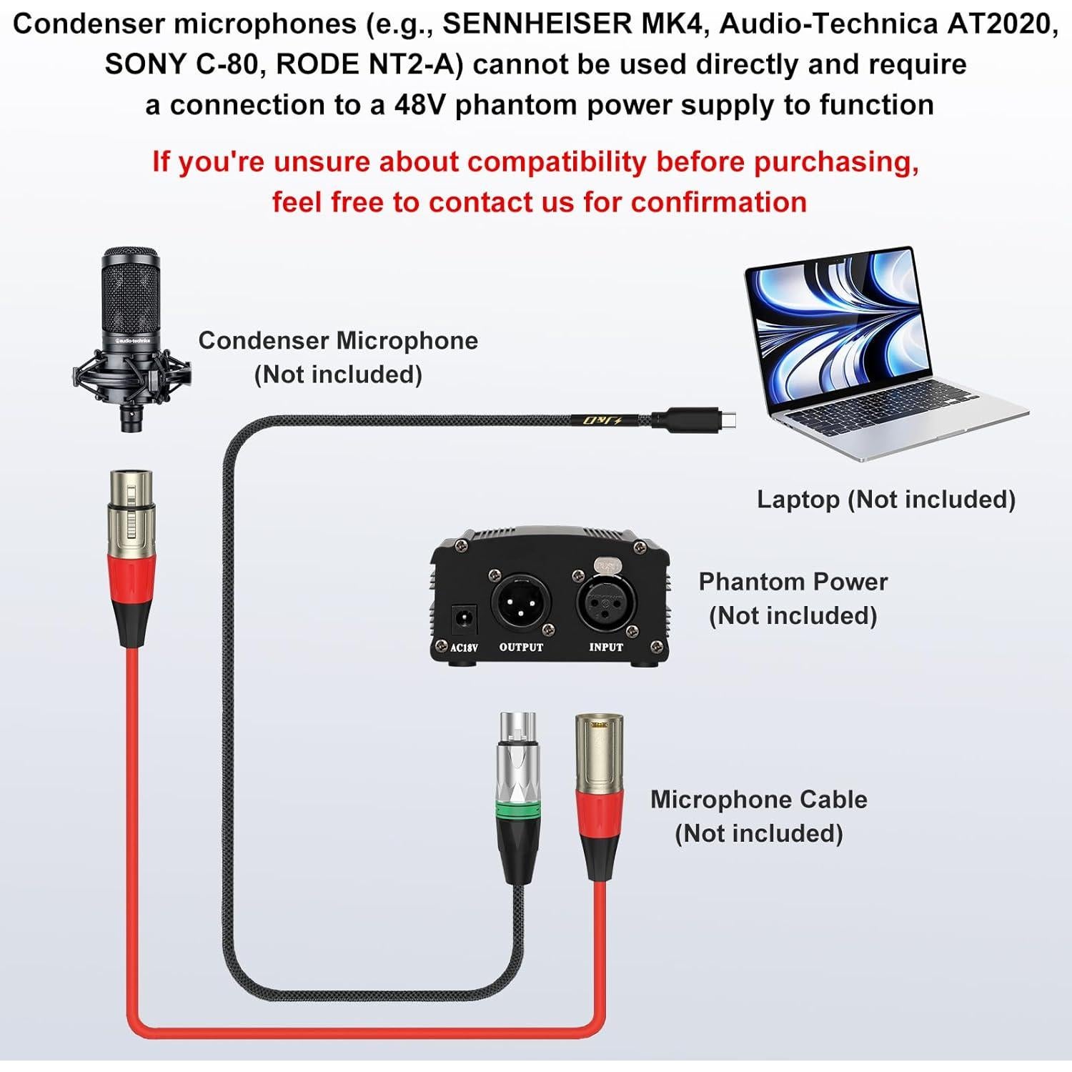 Cable de Audio USB C a XLR J&D 1 Metro para Micrófono