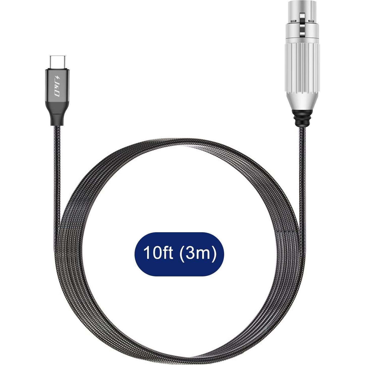Cable USB C a XLR J&D 2.99m para Micrófono Dinámico