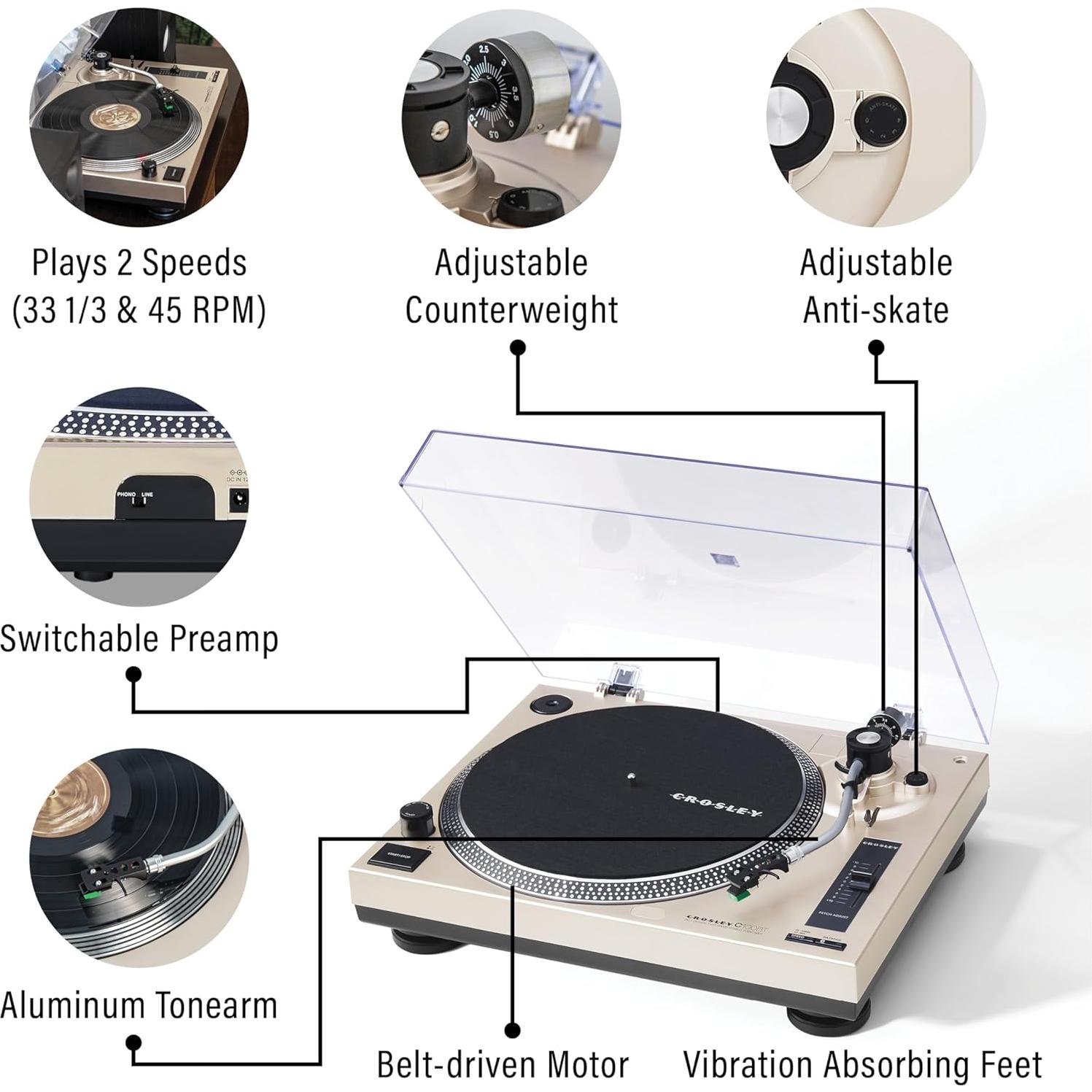 Tocadiscos Bluetooth Crosley KT100BT-CP con Altavoces 30W