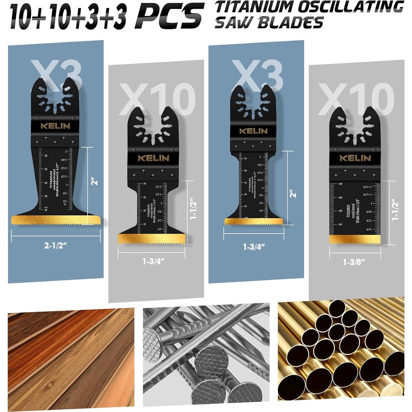 KELIN Kit 26 Piezas Hojas Sierra Oscilante Titanio