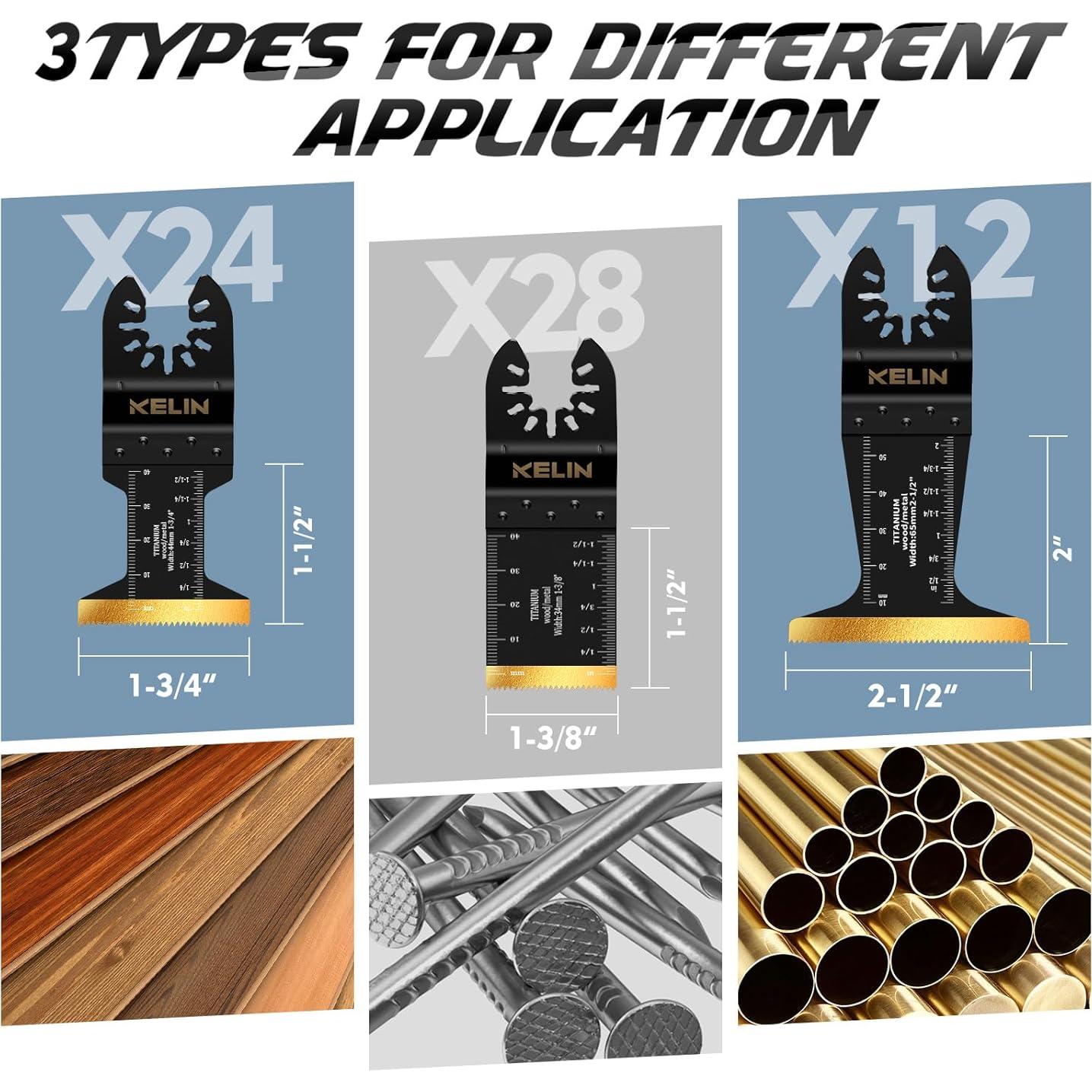 KELIN 64 Piezas Cuchillas Oscilantes Titanio para Metal y Madera