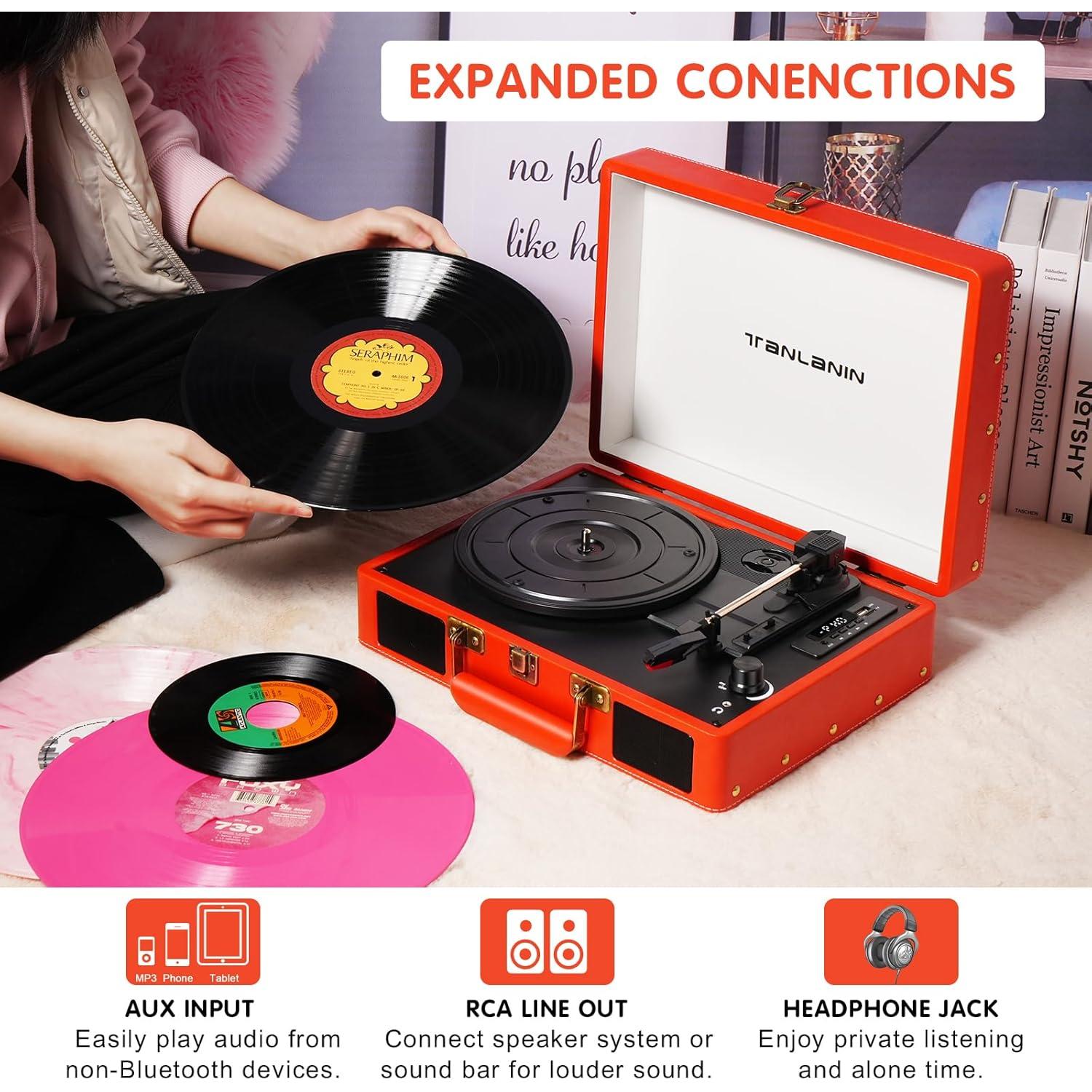 Reproductor de Vinilo Portátil TANLANIN TE-2026 Naranja Bluetooth