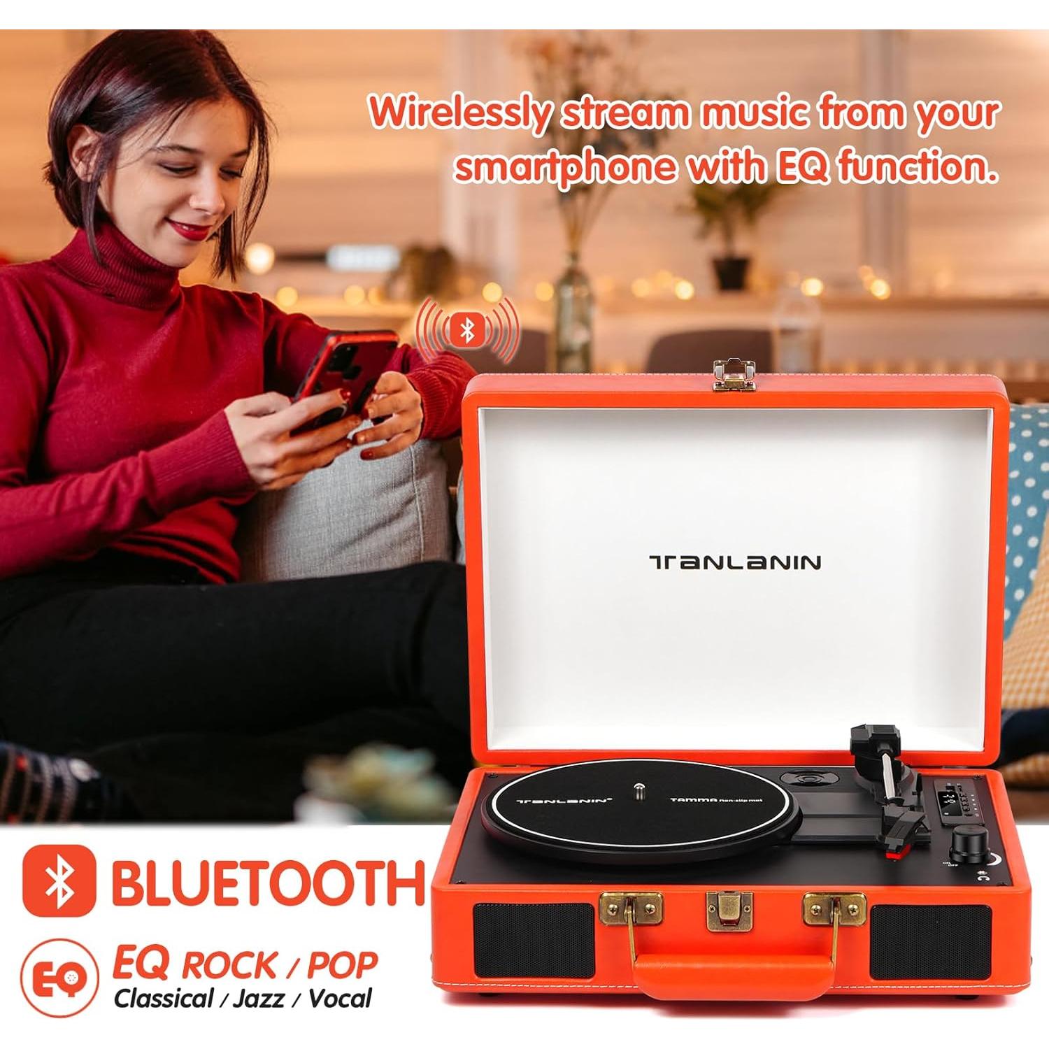 Reproductor de Vinilo Portátil TANLANIN TE-2026 Naranja Bluetooth
