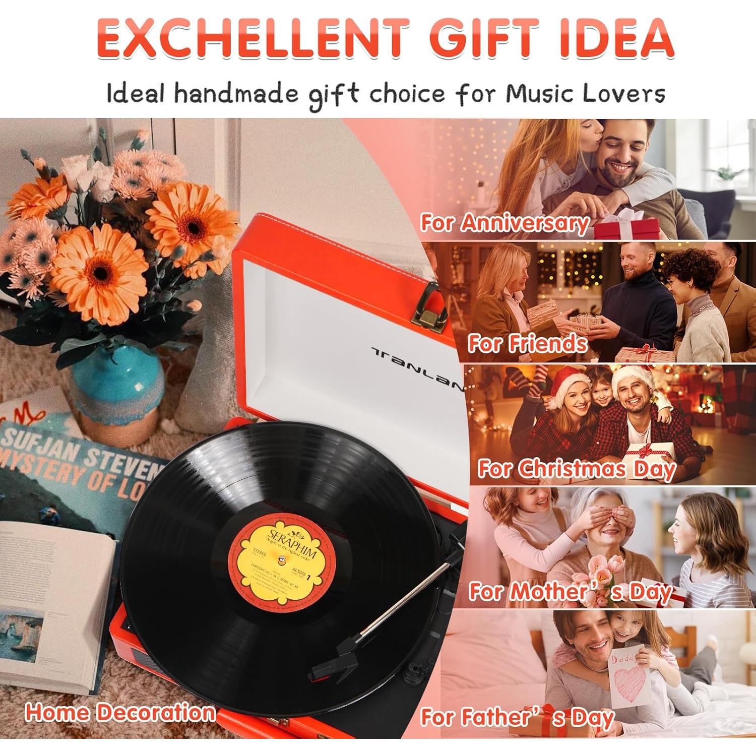 Reproductor de Vinilo Portátil TANLANIN TE-2026 Naranja Bluetooth