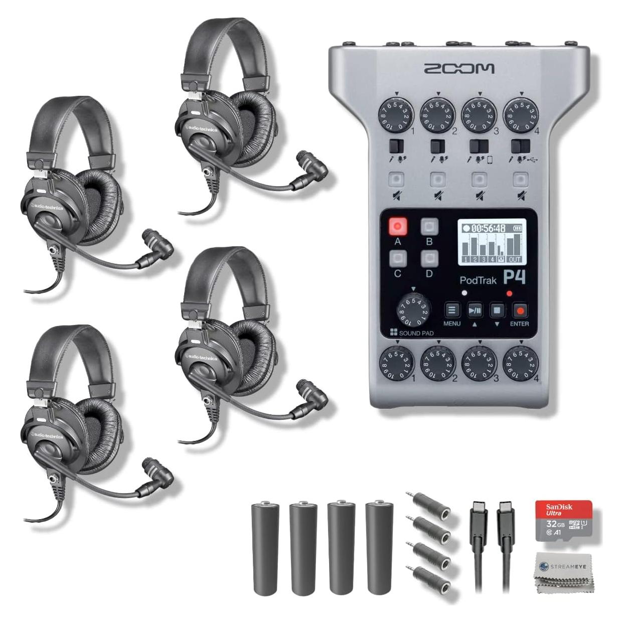 Grabadora de Podcast Zoom PodTrak P4 + 4 Auriculares BPHS1