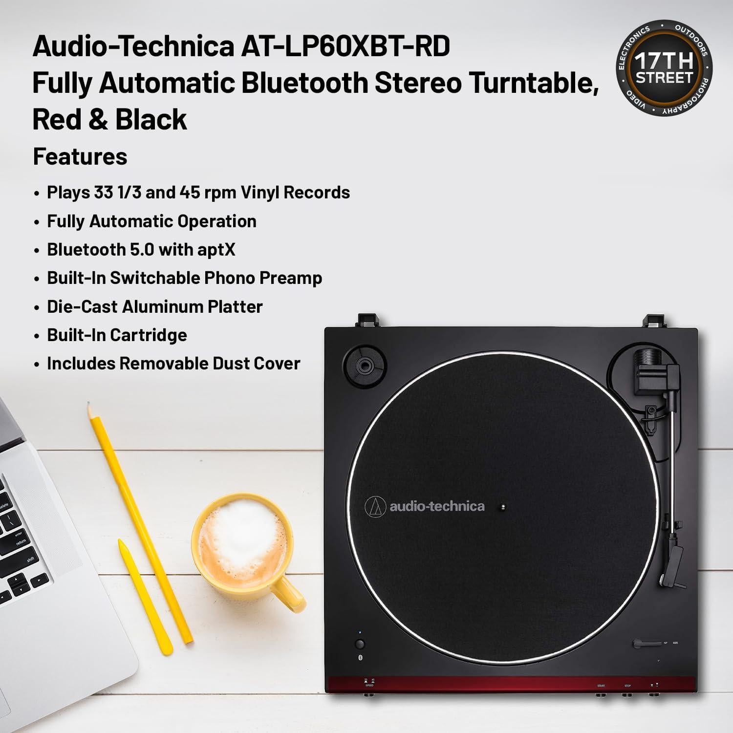Tocadiscos Estéreo Bluetooth Audio-Technica AT-LP60XBT Rojo