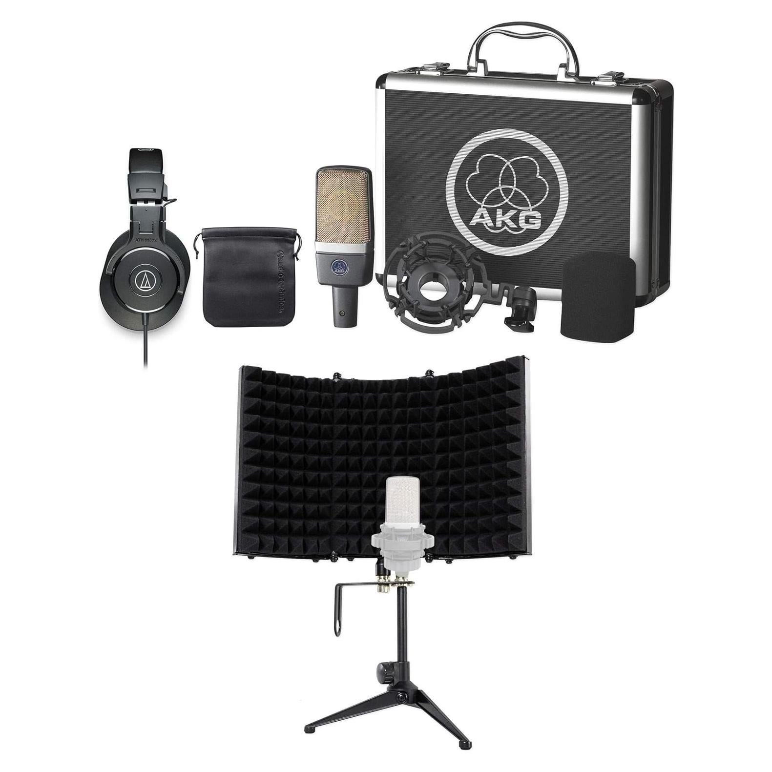 Micrófono de Condensador AKG C214 + Auriculares ATH-M30X + Escudo
