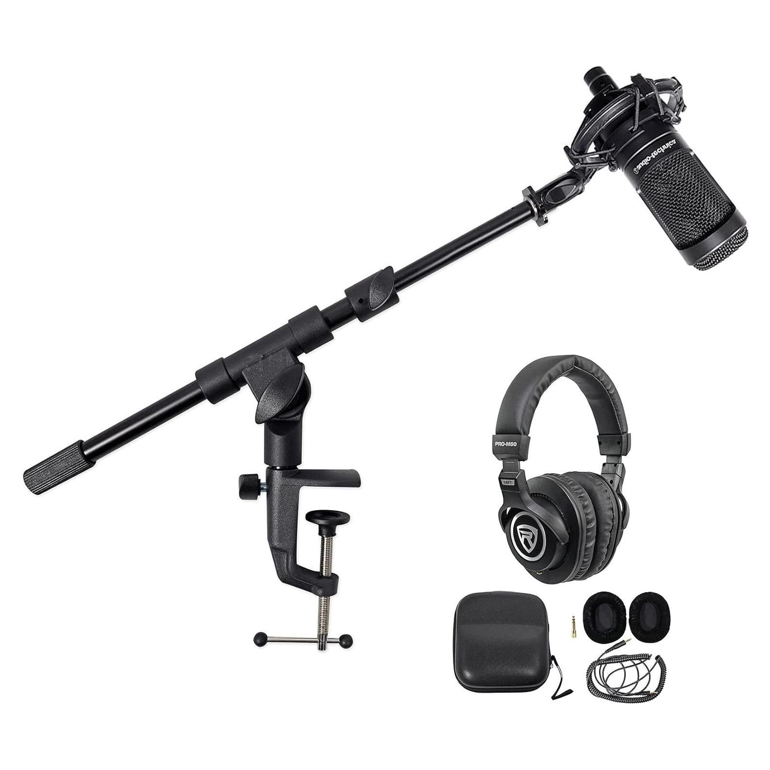 Kit de Estudio: Micrófono Audio Technica AT2050 + Auriculares Rockville PRO-M50 + Brazo Samson MBA18