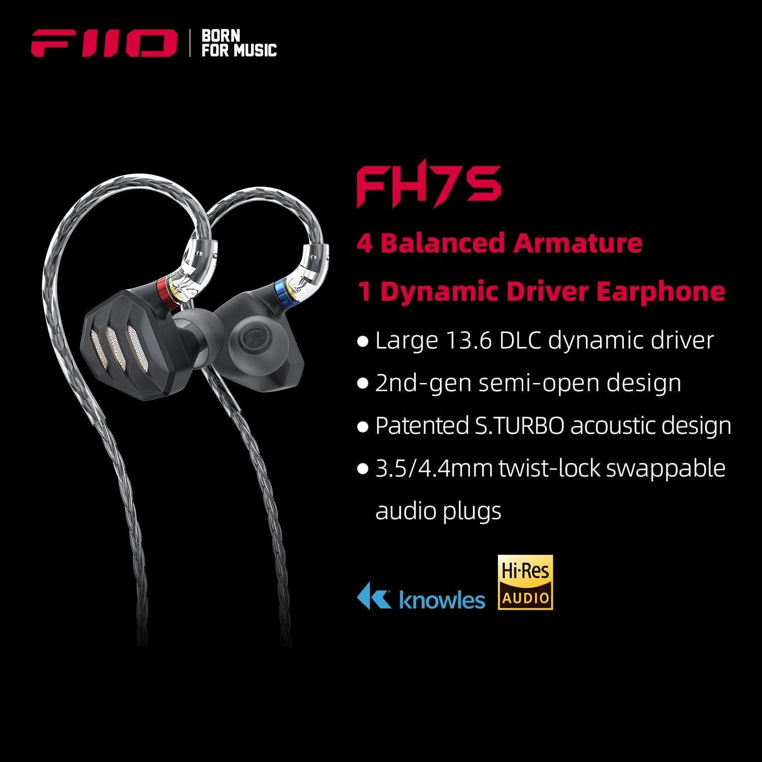 Auriculares in-ear FiiO FH7S HiFi 1DD+4BA 13.6mm 3.5mm