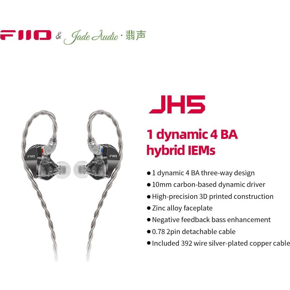 Auriculares In-Ear FiiO JH5 HiFi 1DD+4BA Desmontables 3.5mm