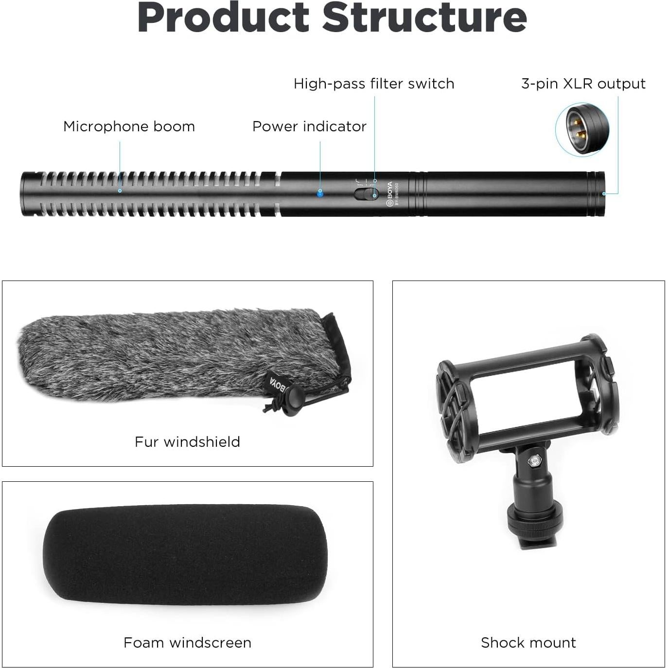 Micrófono de Escopeta BOYA BY-BM6060 Supercardioide XLR