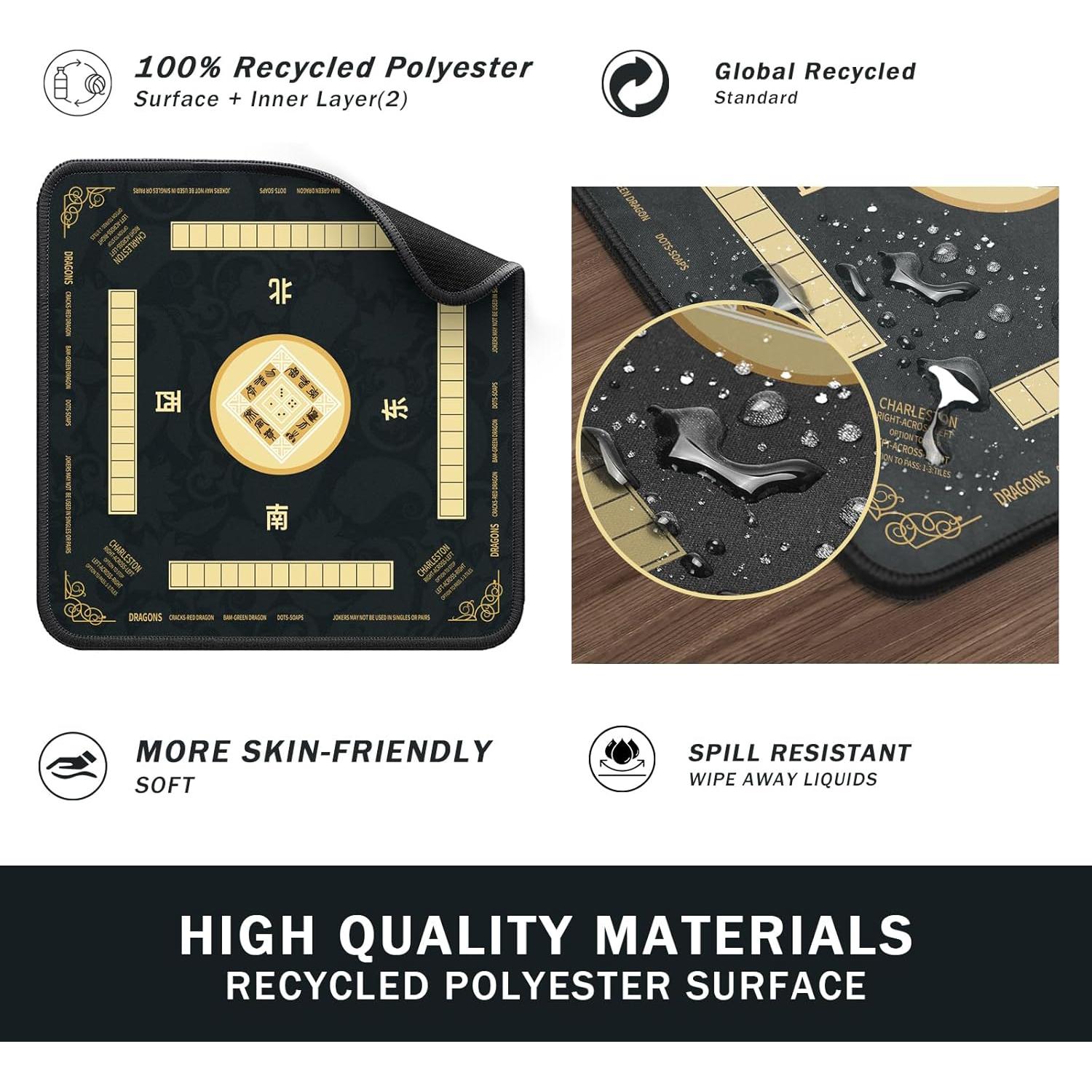 Alfombrilla de Mahjong 2F22E Antideslizante 82.3x82.3 cm Negra