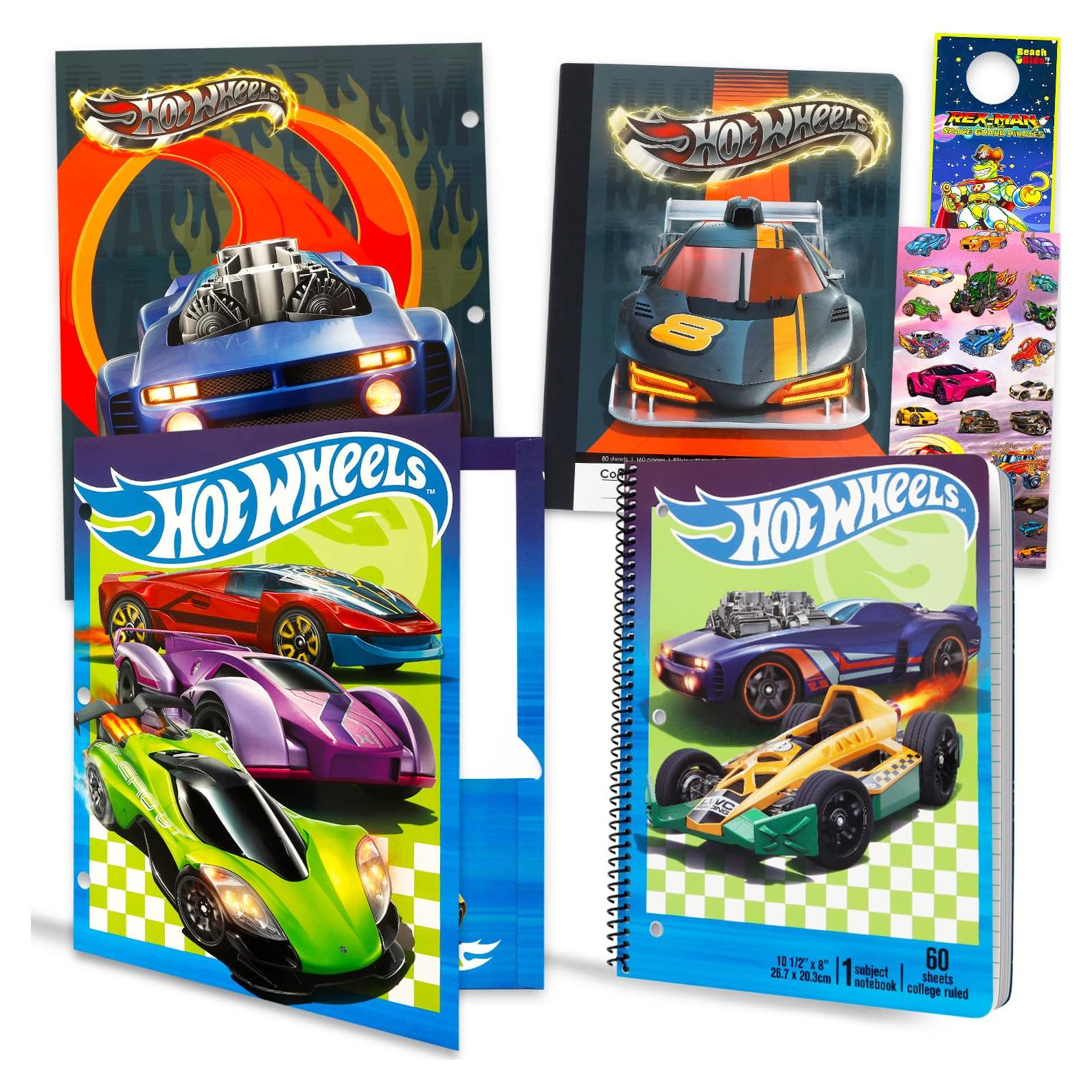 Juego de Suministros Escolares Hot Wheels - 2 Carpetas, 2 Cuadernos, Stickers