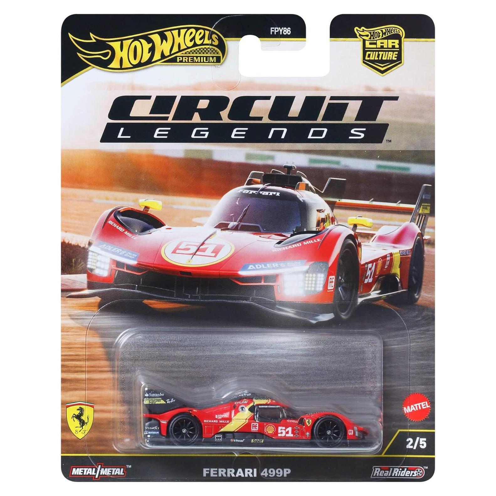 Hot Wheels Premium Ferrari 499P 1:64 Metal con Neumáticos Real Riders