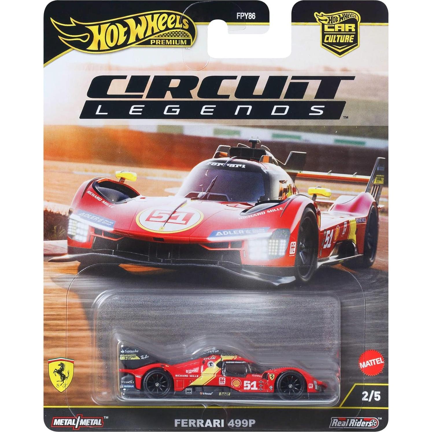 Hot Wheels Premium Ferrari 499P 1:64 Metal con Neumáticos Real Riders