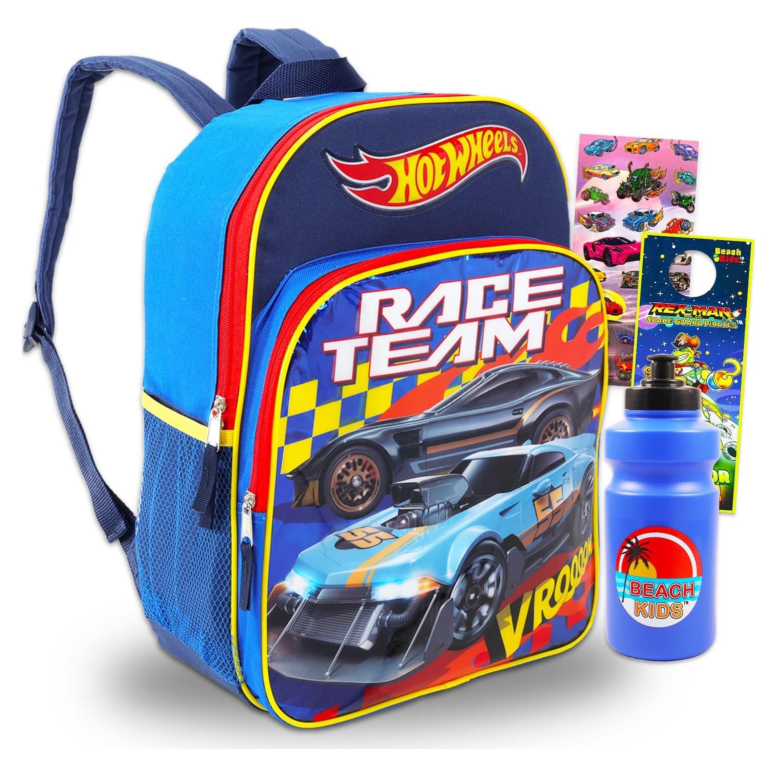 Mochila Escolar Hot Wheels Deluxe 40.64 cm + Botella y Stickers