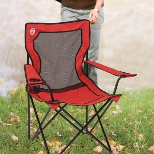 Broadband Mesh Quad Camping Chair with Carry Bag & Cup Holder, Cooling Mesh Back with Adjustable Arms, Great for Camping, Tailgating, Firepits, Patio, & More